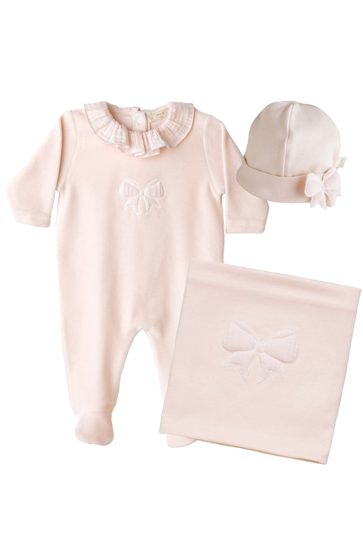 Baby Gi Peach Velour Bow Sleepsuit | Millie and John