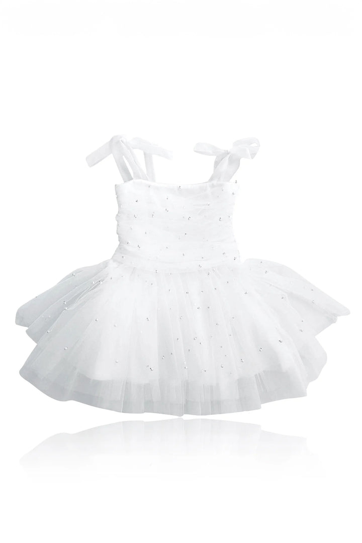 DOLLY by Le Petit Tom Pearl Tulle Ballerina Dress - White | Millie and John