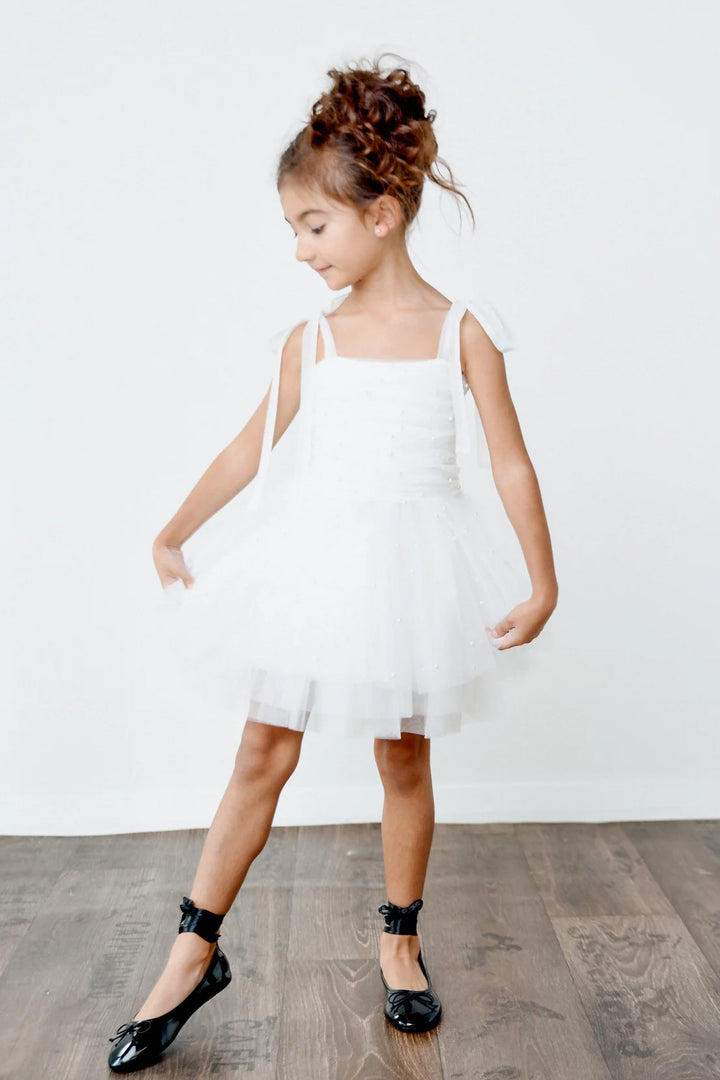 DOLLY by Le Petit Tom Pearl Tulle Ballerina Dress - White | Millie and John