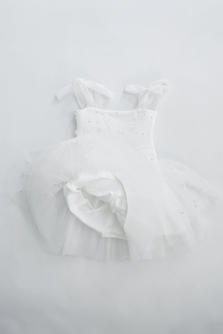 DOLLY by Le Petit Tom Pearl Tulle Ballerina Dress - White | Millie and John