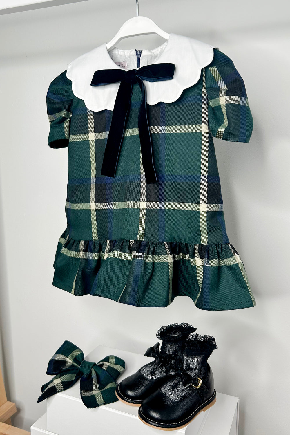 Phi "Essie" Bottle Green Tartan Dress | Millie and John