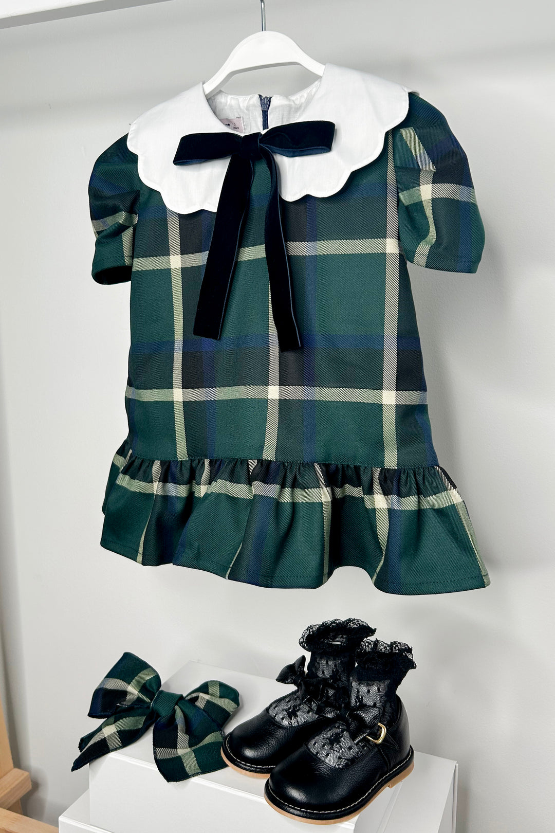 Phi "Essie" Bottle Green Tartan Dress | Millie and John