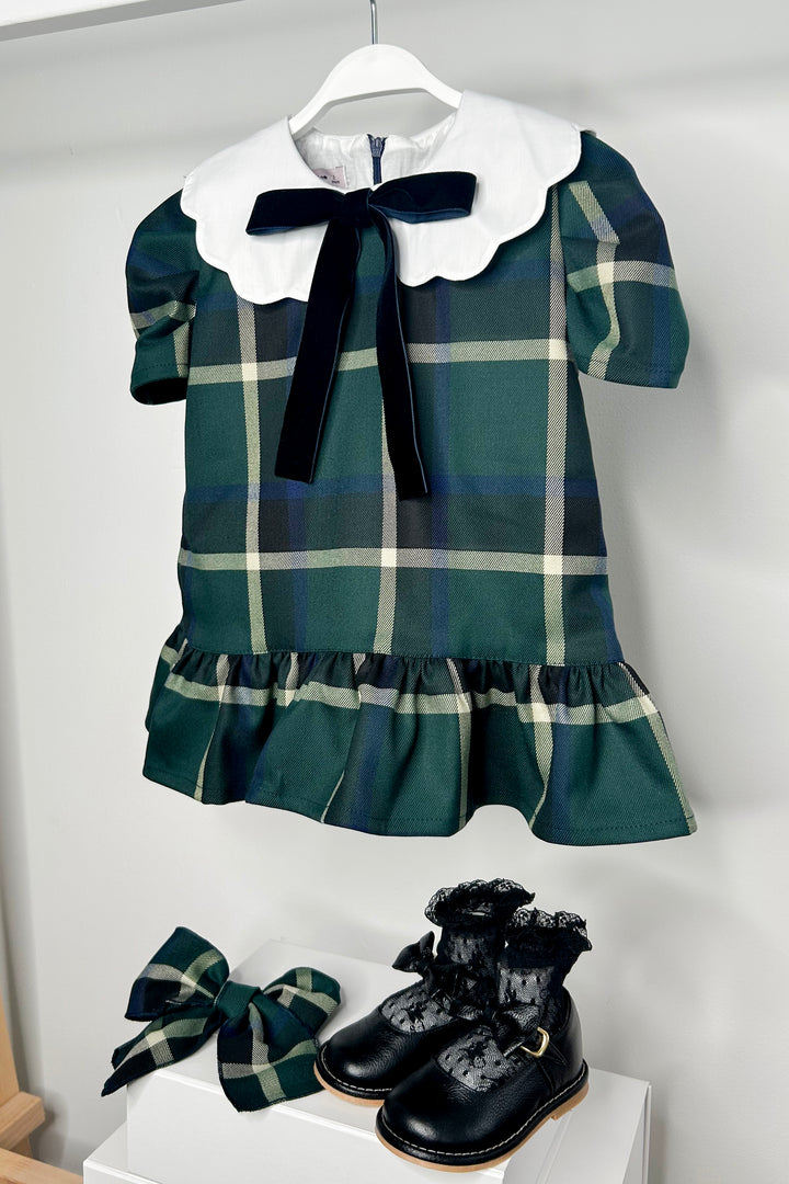 Phi "Essie" Bottle Green Tartan Dress | Millie and John