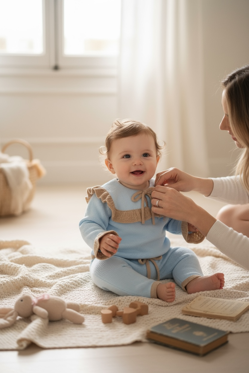 Rahigo "Florence" Baby Blue & Camel Knitted Tracksuit | Millie and John