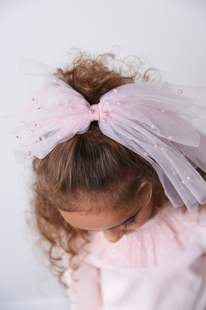 DOLLY by Le Petit Tom Pearl Tulle Hair Bow | Millie and John