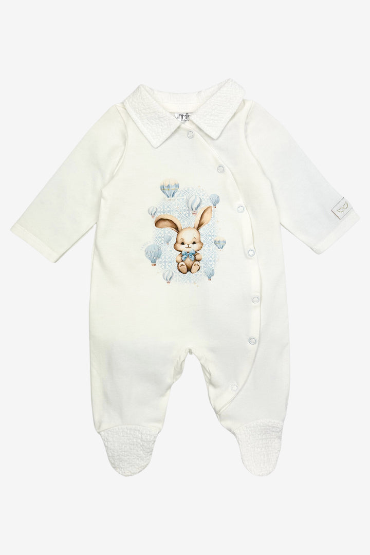Jamiks "Robin" Ivory & Blue Bunny Sleepsuit | Millie and John