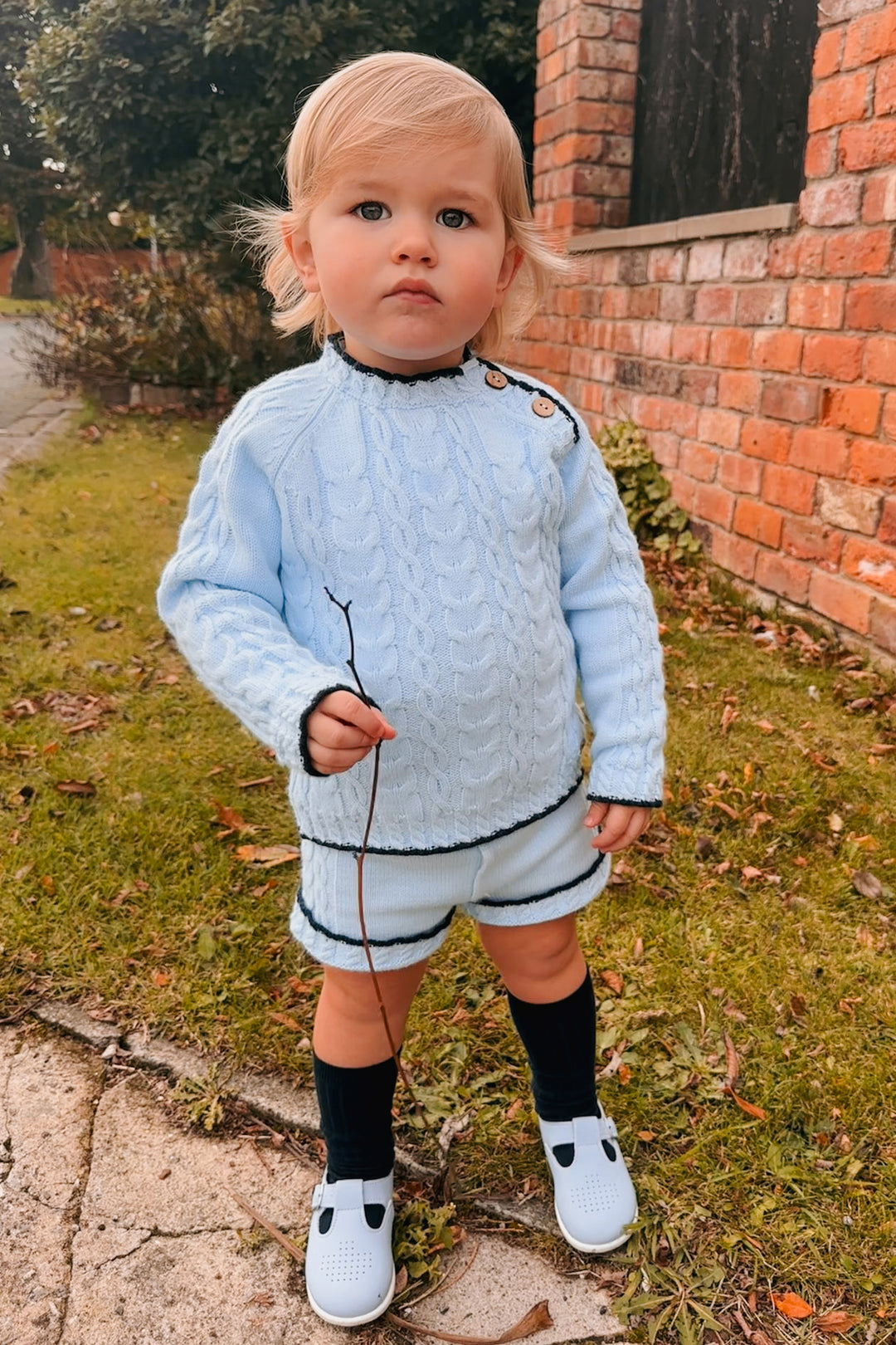 Rahigo "Henry" Baby Blue & Navy Knit Jumper & Shorts | Millie and John