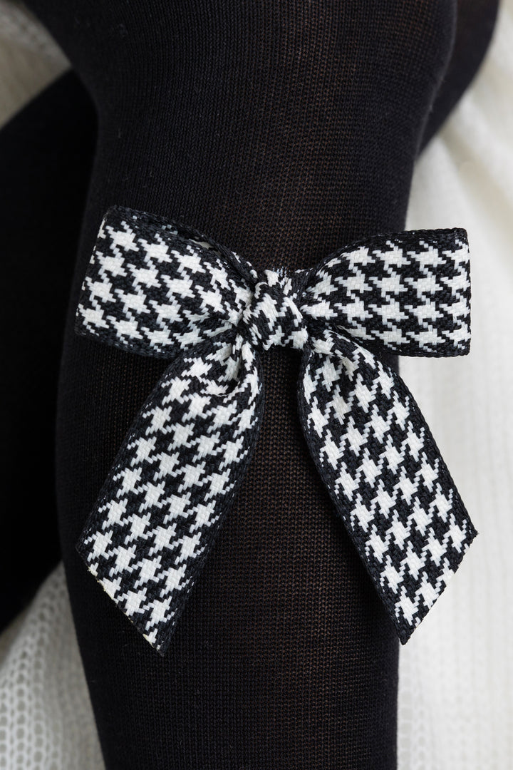 Meia Pata Black Houndstooth Bow Tights | Millie and John
