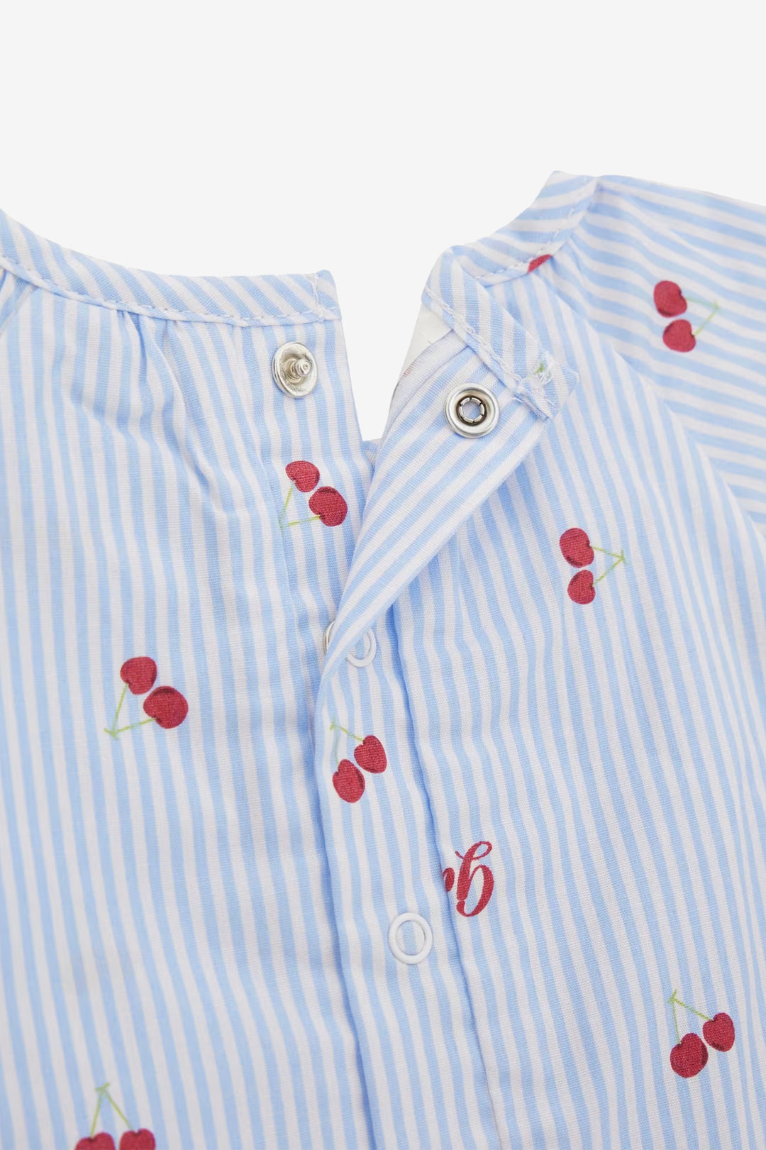 GUESS® Kids "Posy" Blue & White Striped Cherry Print Romper | Millie and John