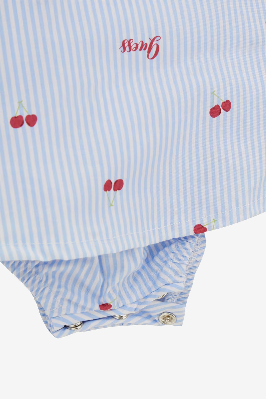 GUESS® Kids "Posy" Blue & White Striped Cherry Print Romper | Millie and John