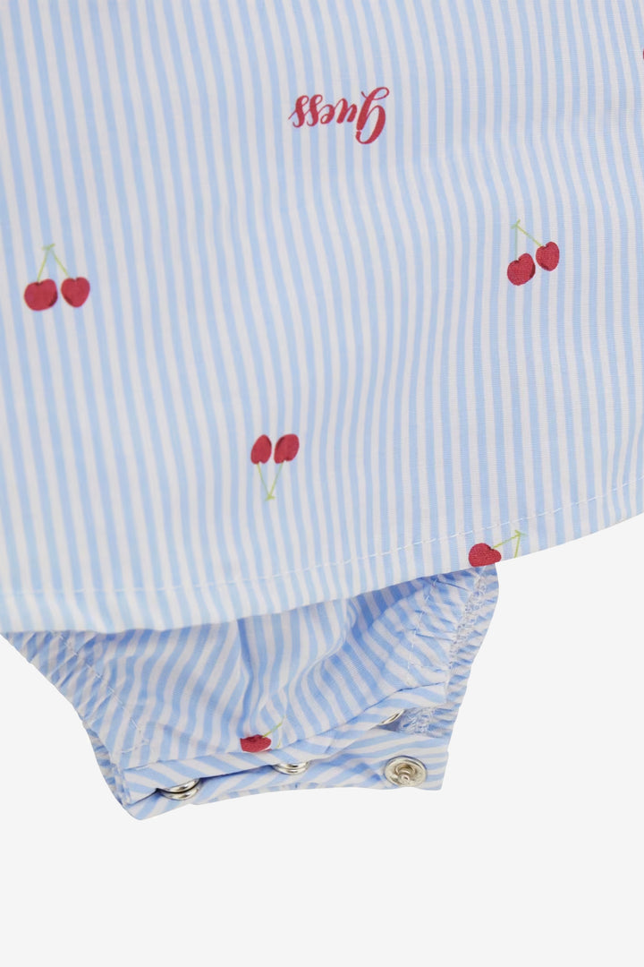 GUESS® Kids "Posy" Blue & White Striped Cherry Print Romper | Millie and John