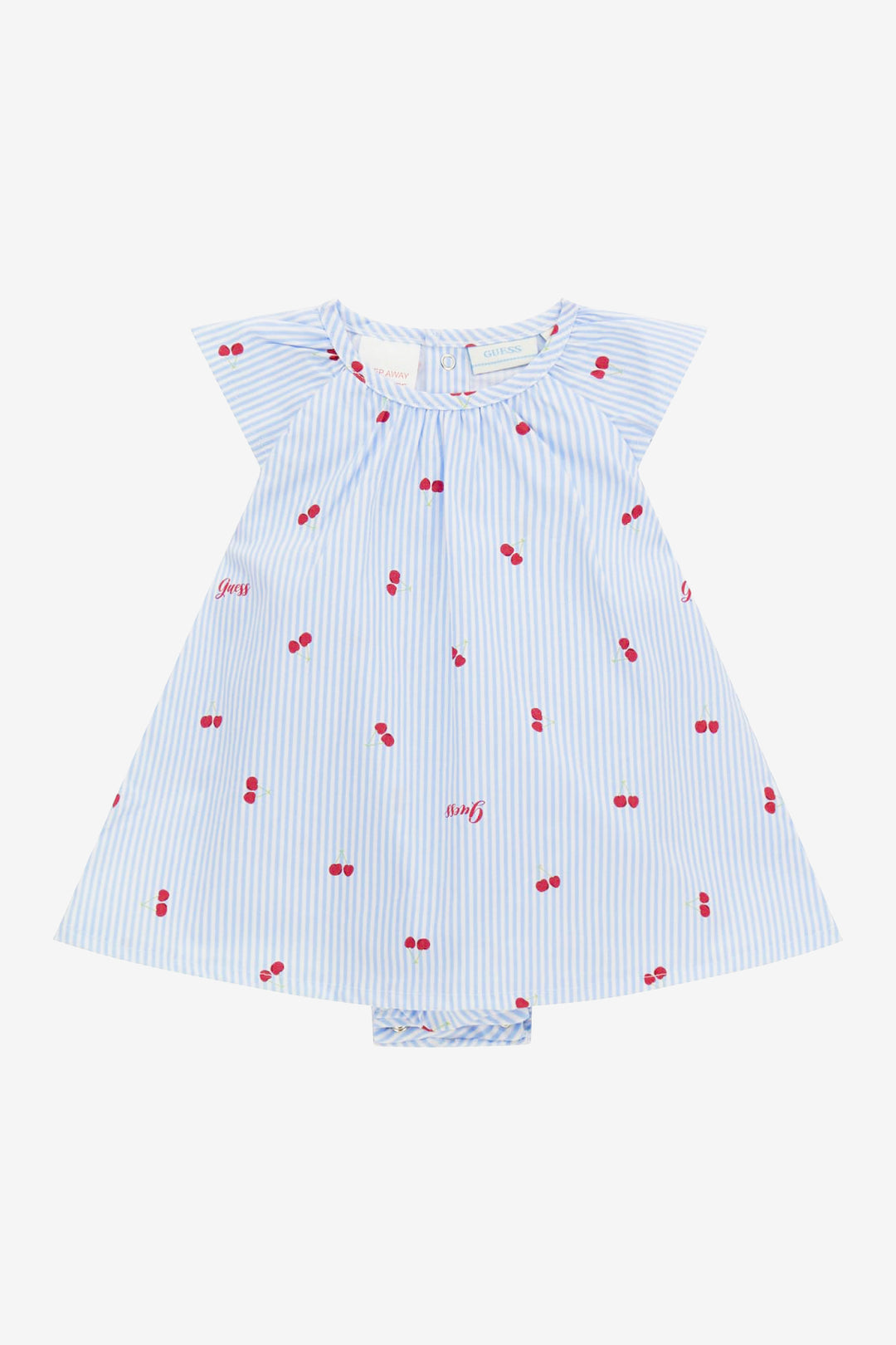 GUESS® Kids "Posy" Blue & White Striped Cherry Print Romper | Millie and John