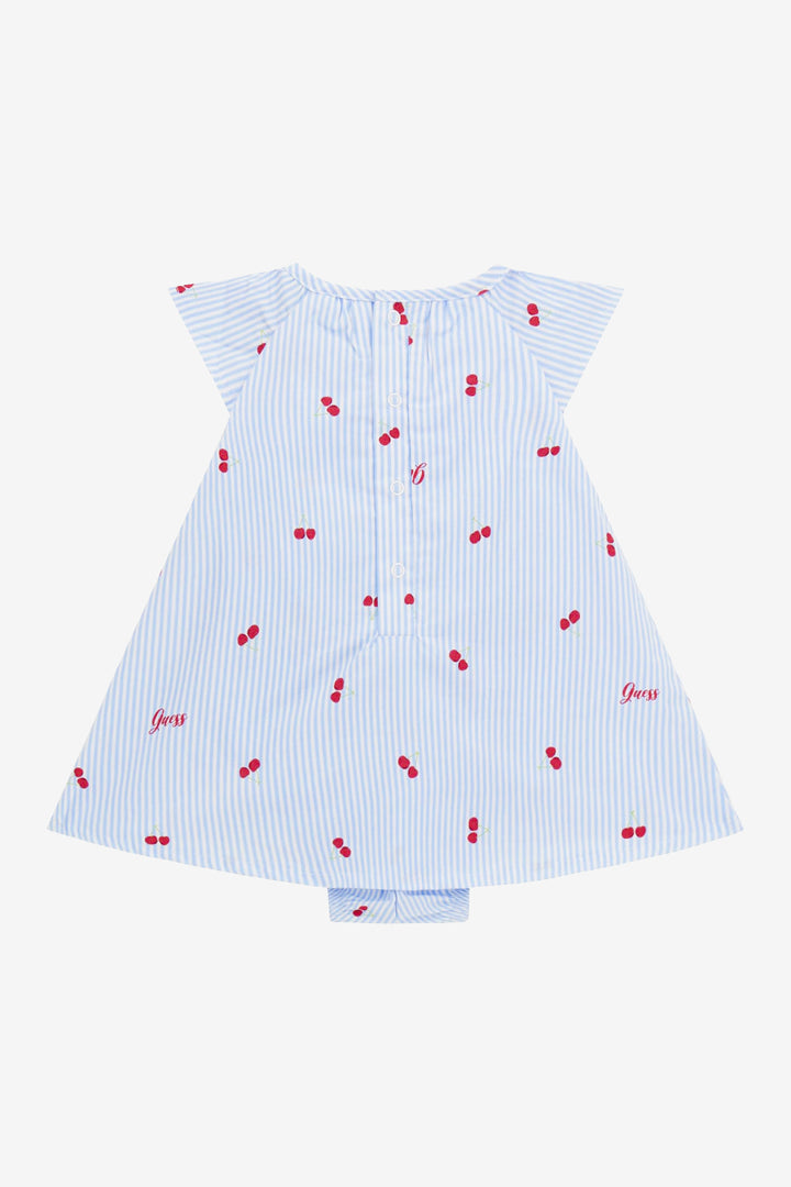 GUESS® Kids "Posy" Blue & White Striped Cherry Print Romper | Millie and John