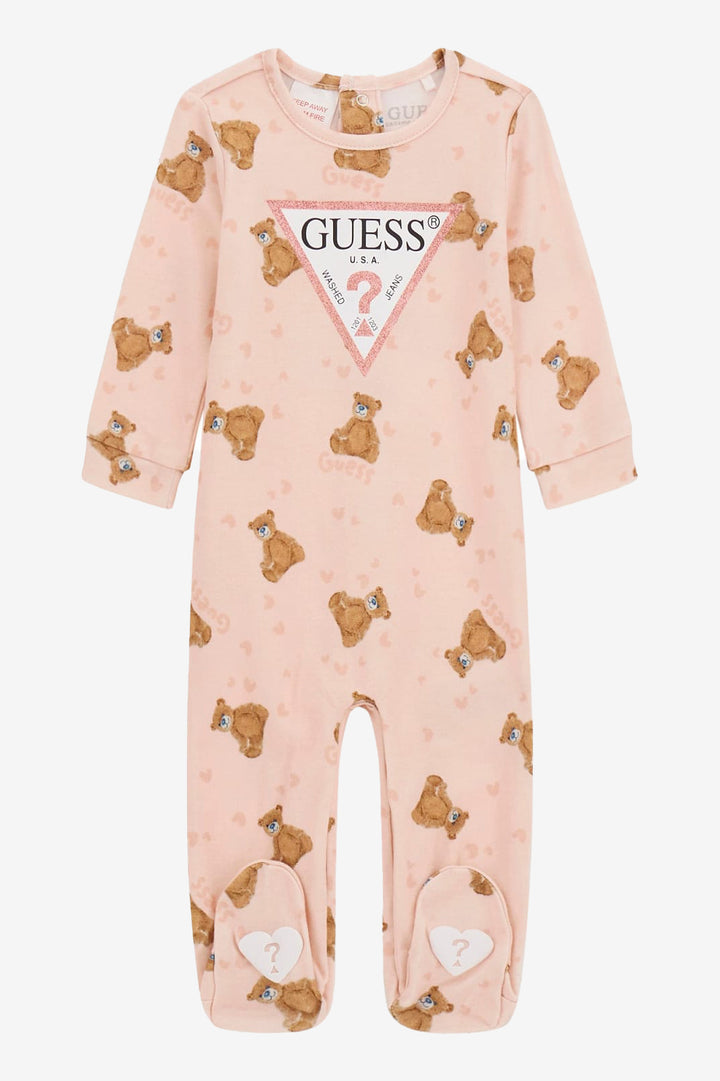 GUESS® Kids "Dolly" Pink Bear Print Sleepsuit | Millie and John