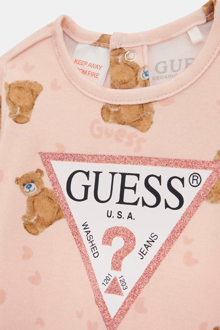 GUESS® Kids "Dolly" Pink Bear Print Sleepsuit | Millie and John