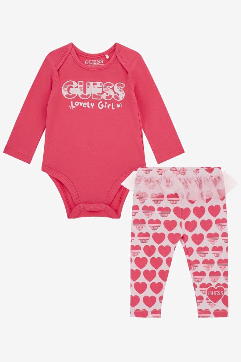 GUESS® Kids "Eloise" Cerise Bodysuit & Tulle Heart Leggings | Millie and John
