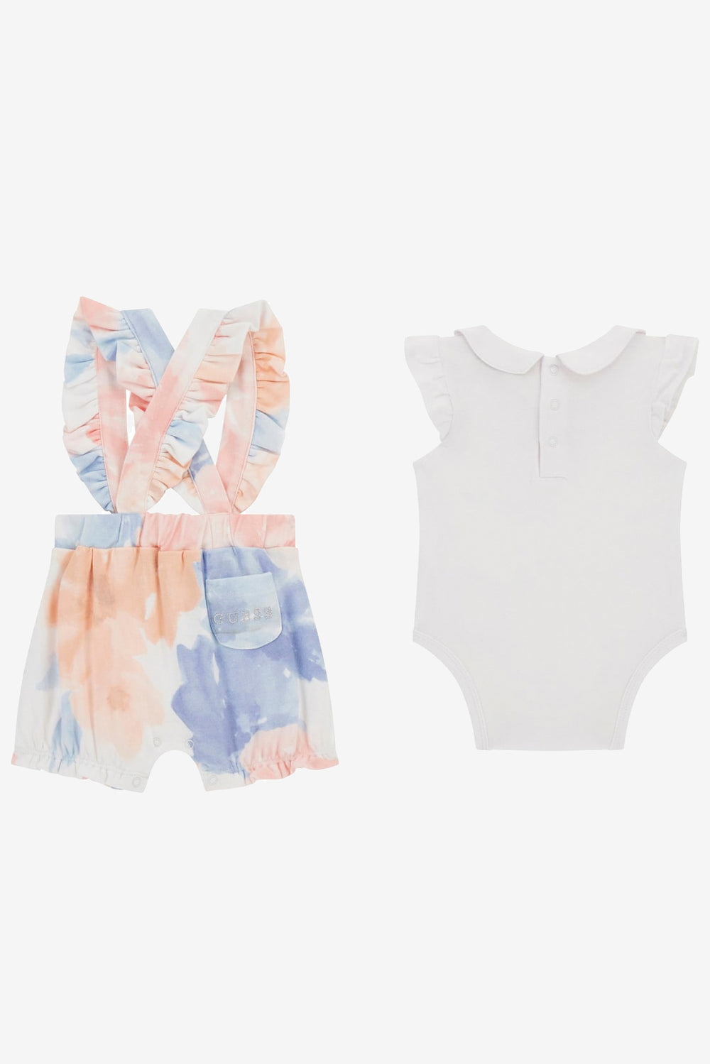 GUESS® Kids "Primrose" Pink & Blue Tie-Dye Shortalls Set | Millie and John