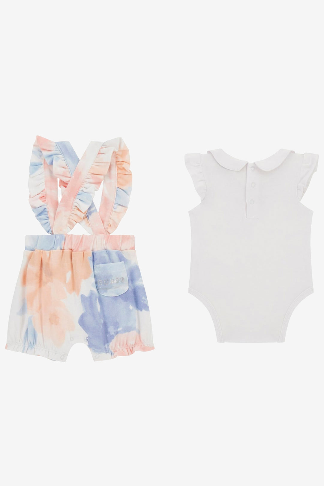 GUESS® Kids "Primrose" Pink & Blue Tie-Dye Shortalls Set | Millie and John
