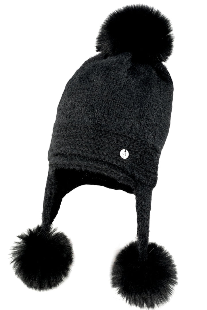 Jamiks Black Cashmere Triple Faux Fur Pom Pom Hat | Millie and John