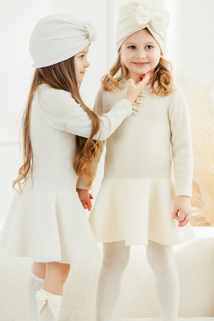 Jamiks "Sien" Sparkly Ecru Bouclé Drop Waist Dress | Millie and John