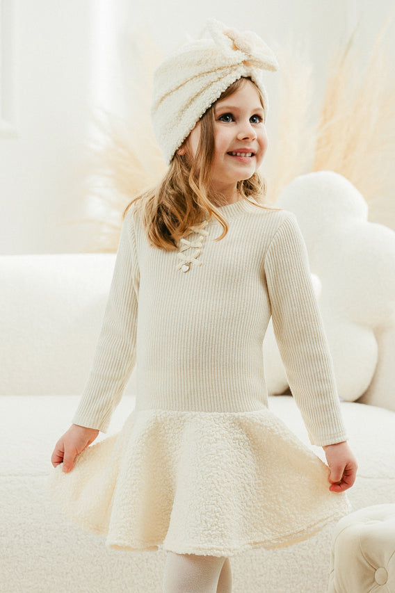 Jamiks "Sien" Sparkly Ecru Bouclé Drop Waist Dress | Millie and John