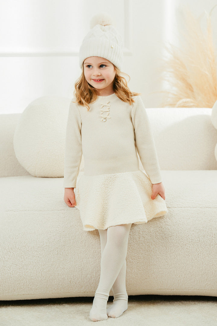Jamiks "Sien" Sparkly Ecru Bouclé Drop Waist Dress | Millie and John