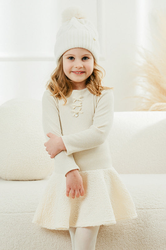 Jamiks "Sien" Sparkly Ecru Bouclé Drop Waist Dress | Millie and John