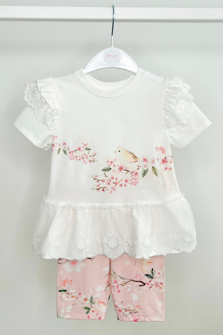 Jamiks "Soraya" Ivory & Pale Pink Floral Lace Top & Biker Shorts | Millie and John