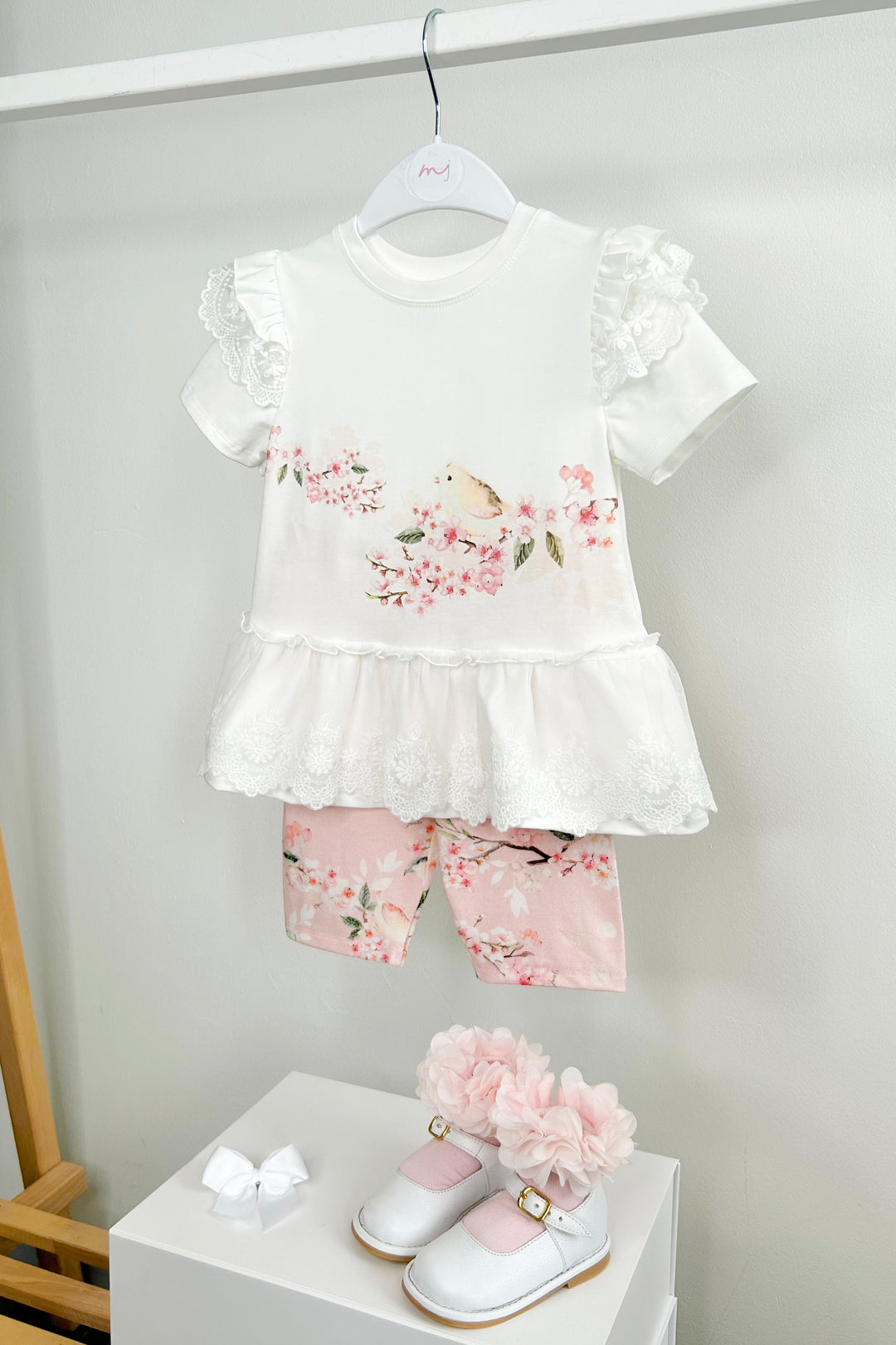 Jamiks "Soraya" Ivory & Pale Pink Floral Lace Top & Biker Shorts | Millie and John