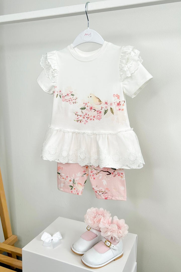 Jamiks "Soraya" Ivory & Pale Pink Floral Lace Top & Biker Shorts | Millie and John