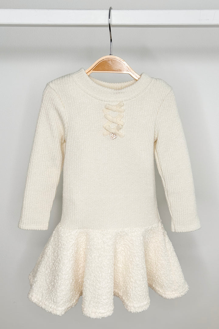 Jamiks "Sien" Sparkly Ecru Bouclé Drop Waist Dress | Millie and John