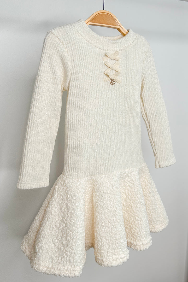 Jamiks "Sien" Sparkly Ecru Bouclé Drop Waist Dress | Millie and John