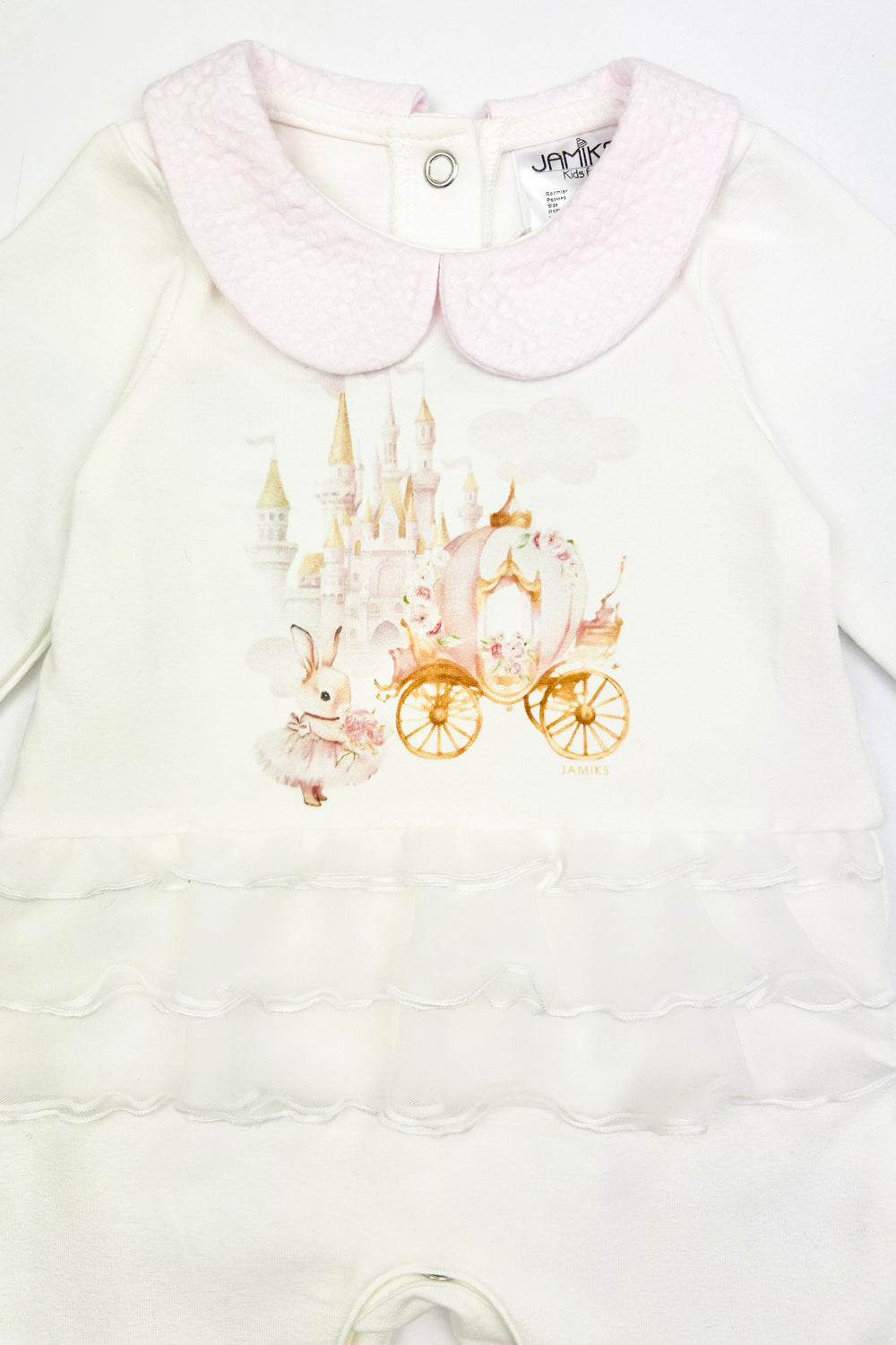 Jamiks "Thalia" Ivory & Pink Fairytale Bunny Organza Sleepsuit | Millie and John