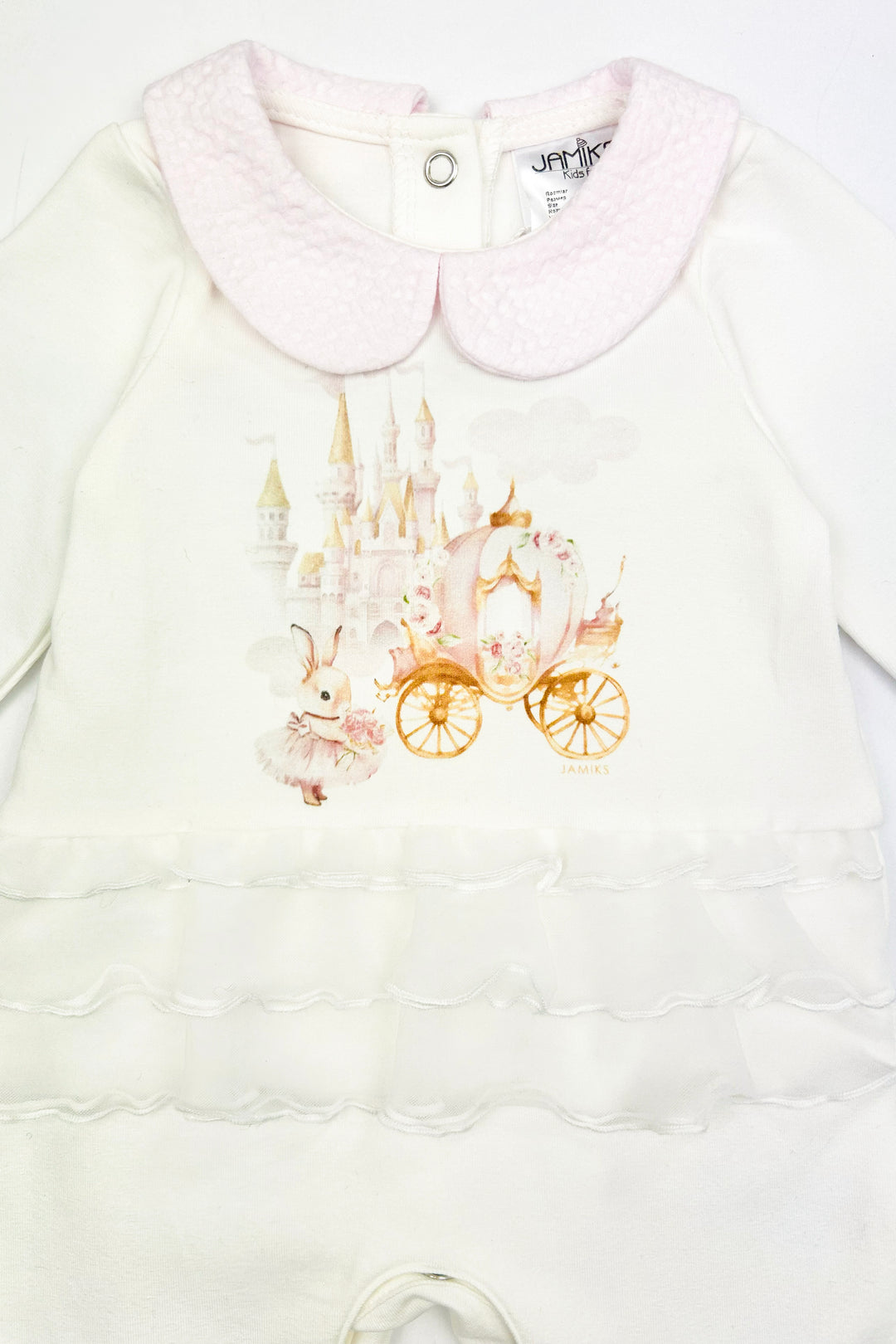 Jamiks "Thalia" Ivory & Pink Fairytale Bunny Organza Sleepsuit | Millie and John