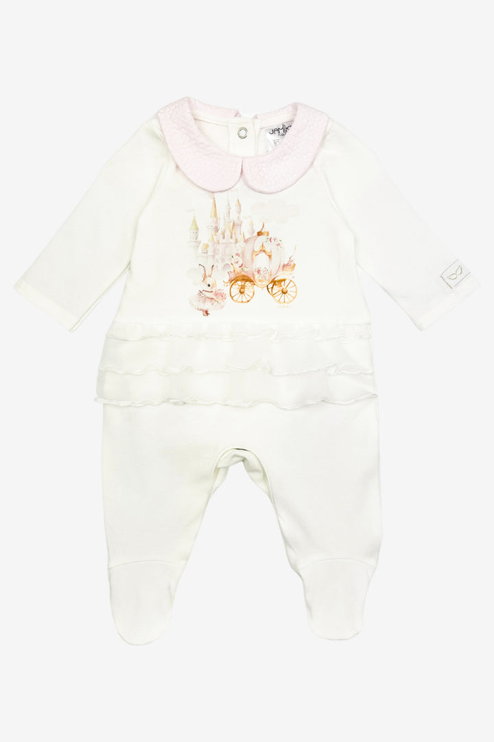 Jamiks "Thalia" Ivory & Pink Fairytale Bunny Organza Sleepsuit | Millie and John