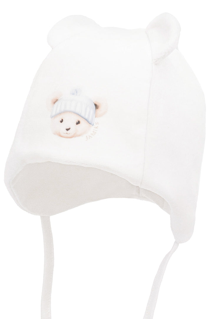 Jamiks Ivory & Blue Velour Bear Hat | Millie and John