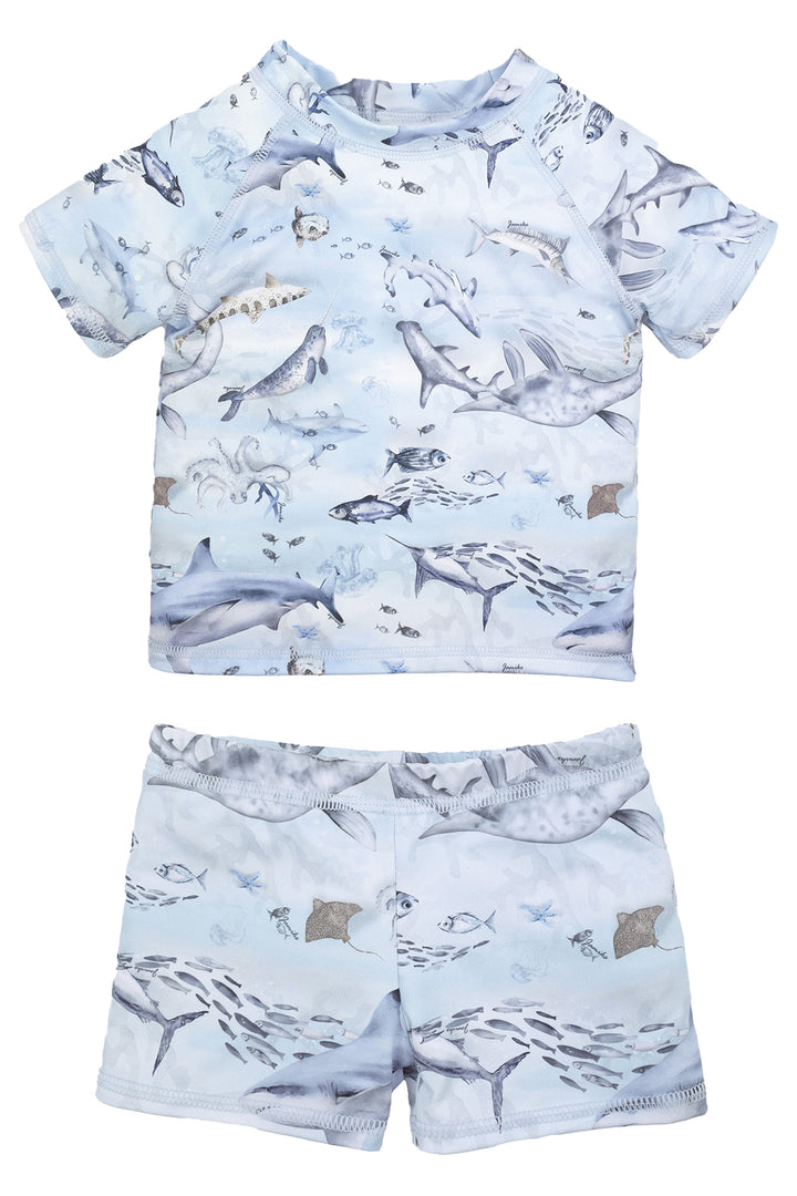 Jamiks "Travis" Blue Ocean Print Swim Top & Shorts | Millie and John