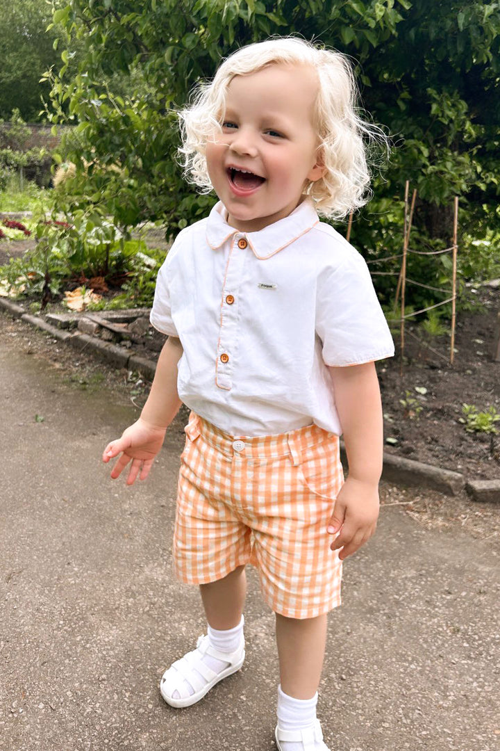 Foque "Lorencio" Peach Gingham Shirt & Shorts | Millie and John