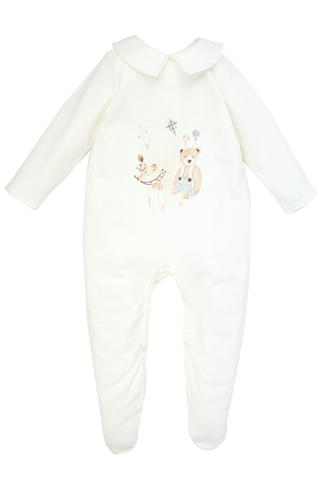 Jamiks "Blake" Ivory & Dusky Blue Teddy Bear Sleepsuit | Millie and John