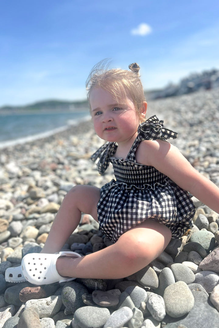 Phi "Halston" Black & White Gingham Romper | Millie and John