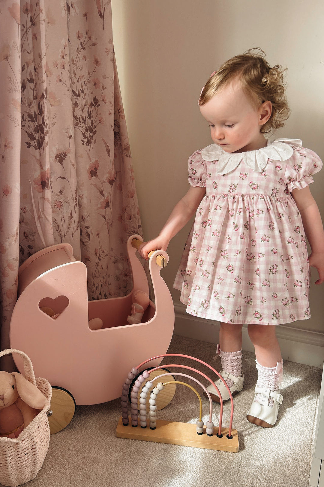 Deolinda "Camila" Pink Gingham Floral Dress | Millie and John