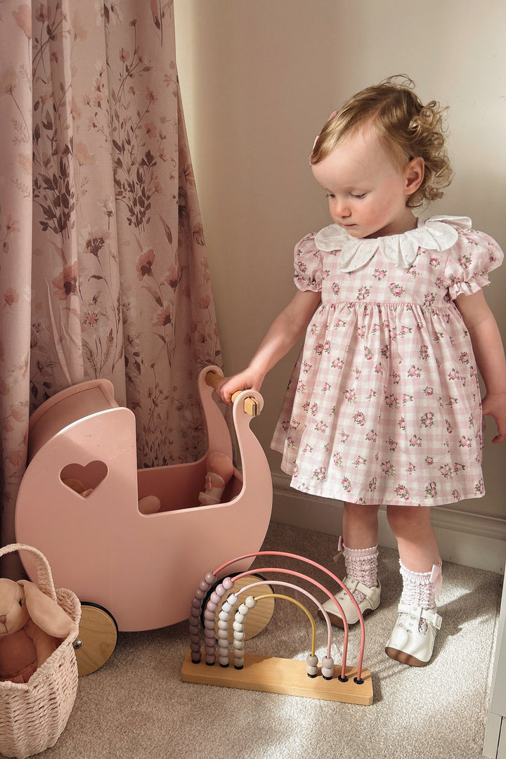 Deolinda "Camila" Pink Gingham Floral Dress | Millie and John