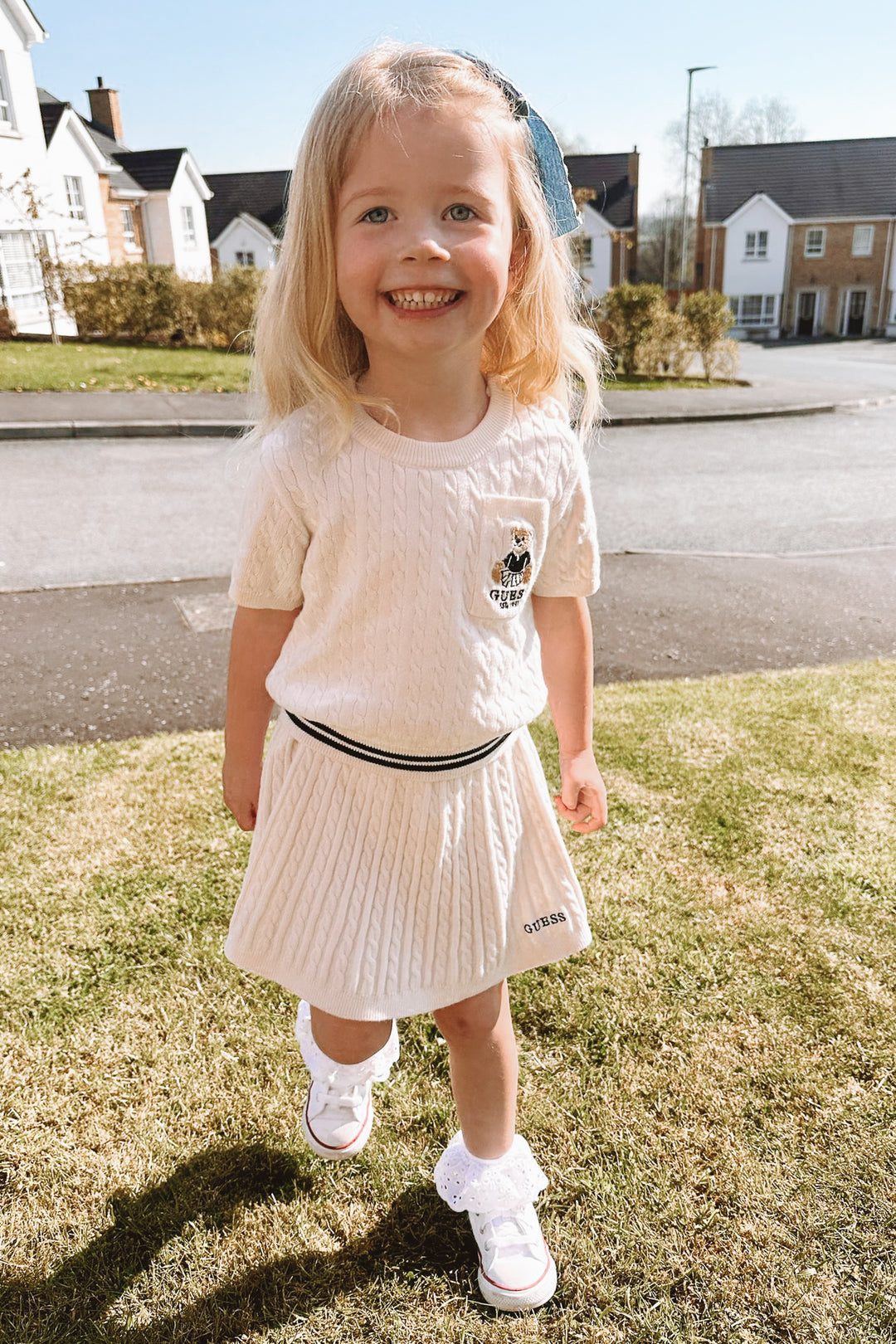 GUESS® Kids "Quinn" Ivory Cable Knit Top & Skirt | Millie and John