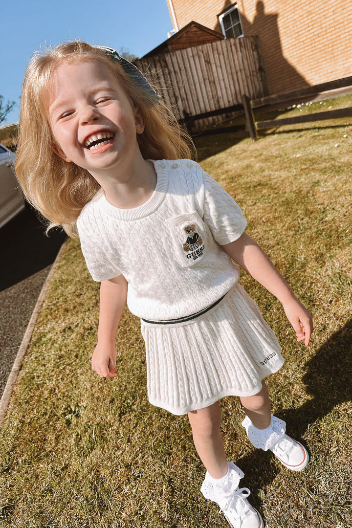 GUESS® Kids "Quinn" Ivory Cable Knit Top & Skirt | Millie and John