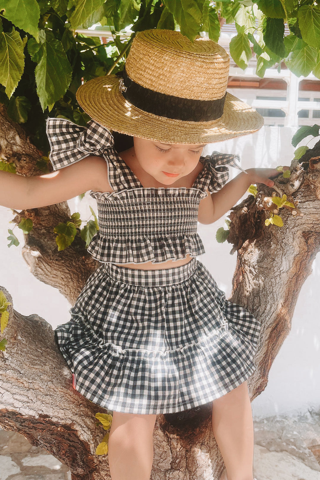Phi "Callie" Black Gingham Dot Crop Top & Skirt | Millie and John