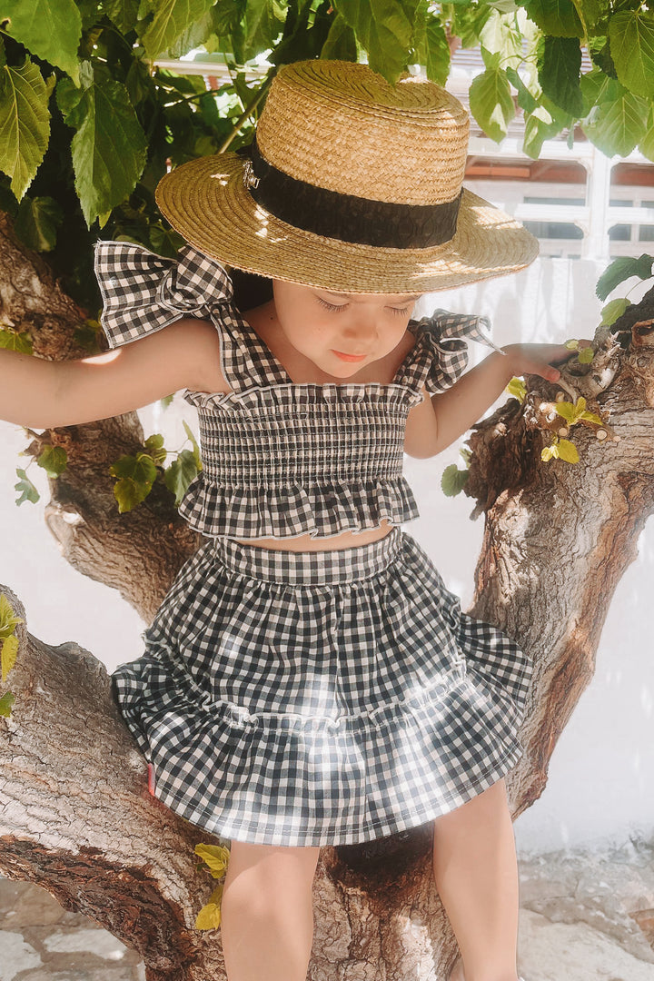 Phi "Callie" Black Gingham Dot Crop Top & Skirt | Millie and John