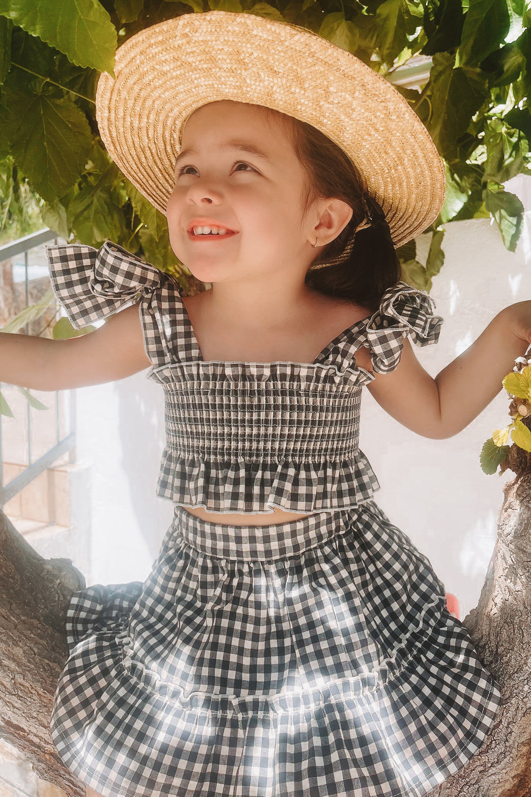 Phi "Callie" Black Gingham Dot Crop Top & Skirt | Millie and John