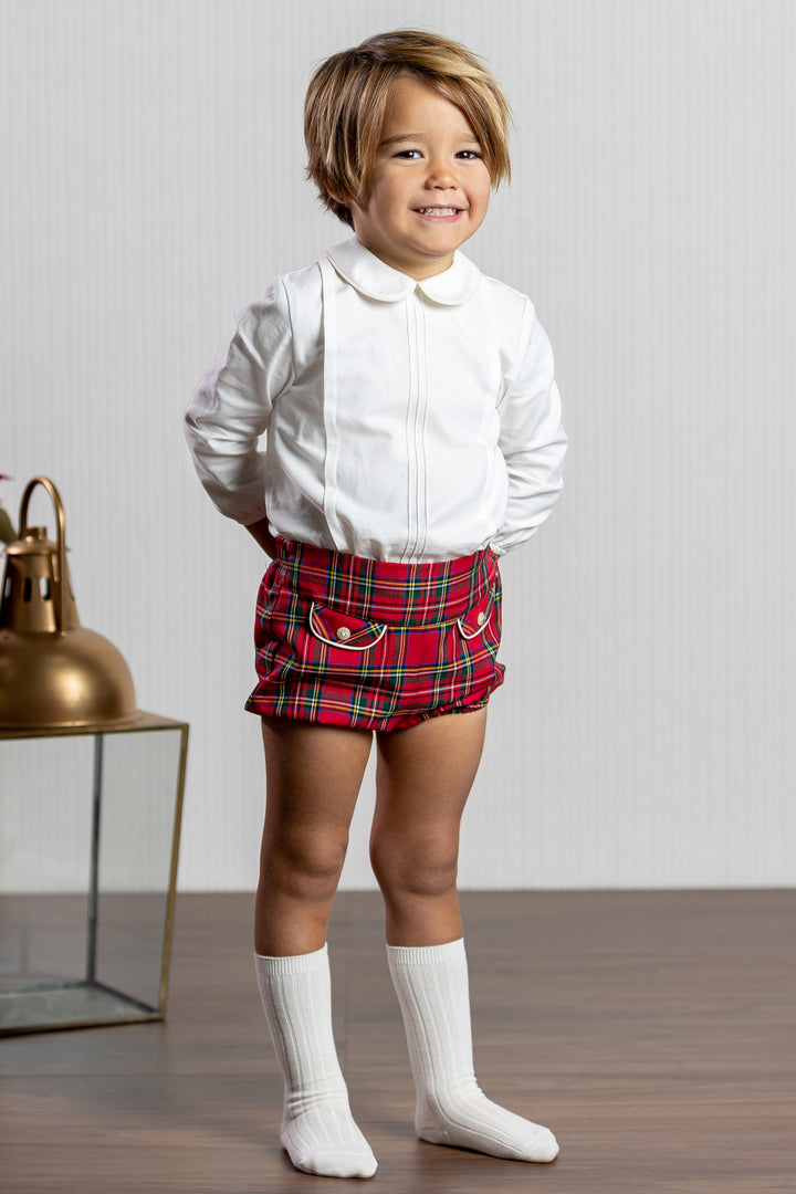 Abuela Tata "Abbott" Shirt & Red Tartan Jam Pants | Millie and John
