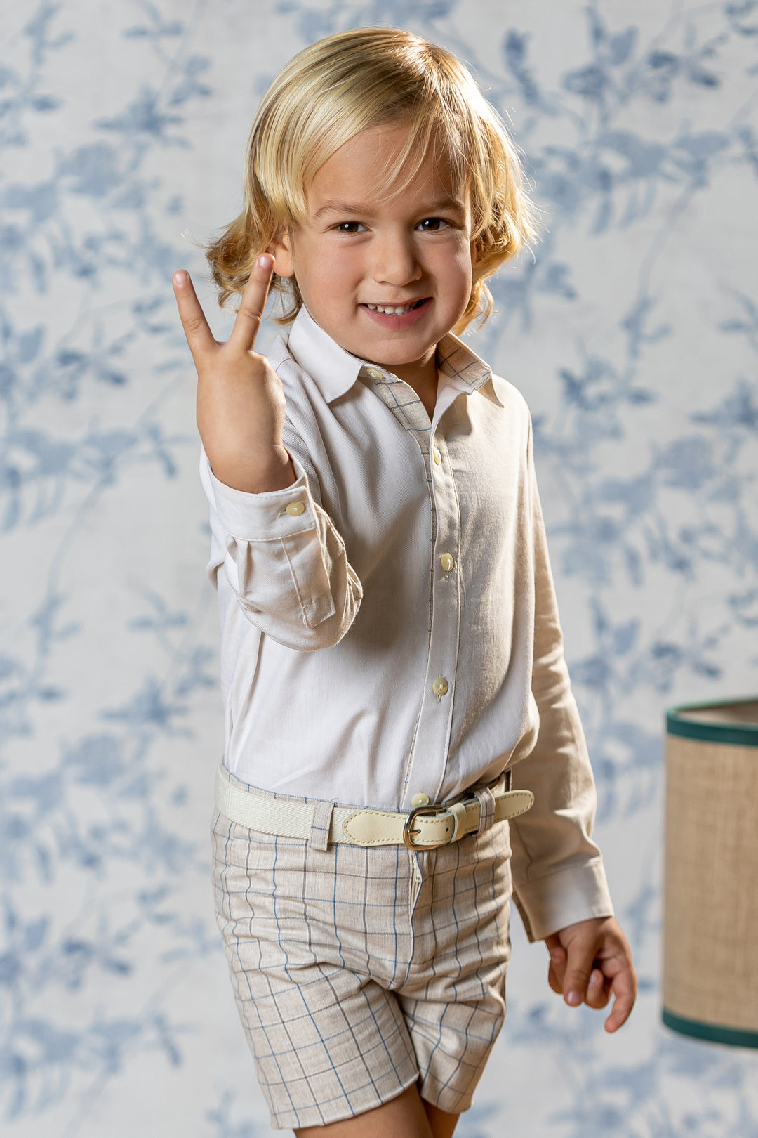 Abuela Tata "Christopher" Shirt & Stone Check Shorts | Millie and John