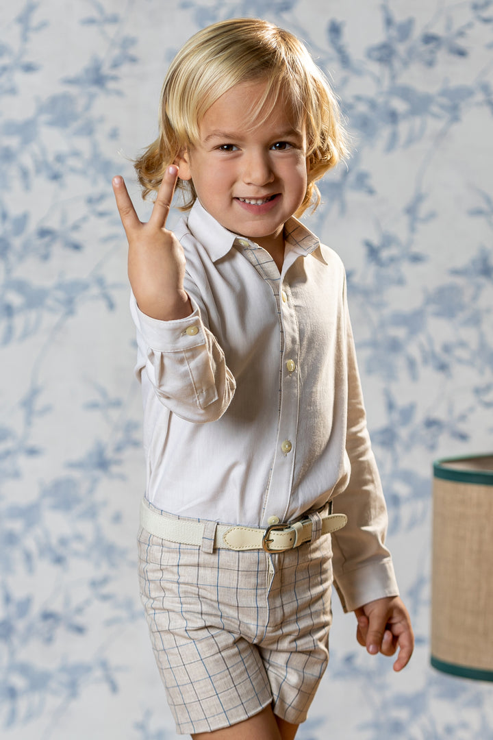 Abuela Tata "Christopher" Shirt & Stone Check Shorts | Millie and John